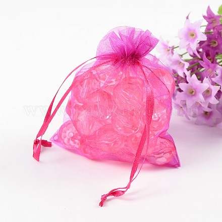 オーガンジーギフトバッグ巾着袋  巾着付き  長方形  濃いピンク  12x10cm OP107-1