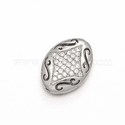 Rack Plating Brass Micro Pave Cubic Zirconia Oval Beads ZIRC-I012-29P-RS-1