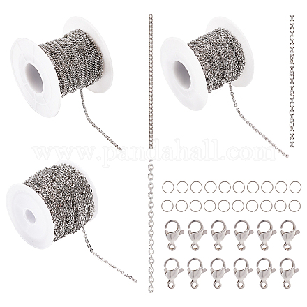 Benecreat 30m 3 style 304 câble en acier inoxydable et gourmettes pour kit de fabrication de collier de chaîne diy CHS-BC0001-12-1