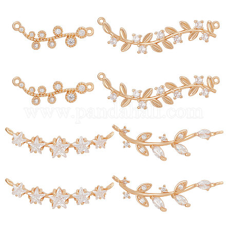 Beebeecraft 8Pcs 4 Styles Brass Pave Clear Cubic Zirconia Connector Charms ZIRC-BBC0001-50-1