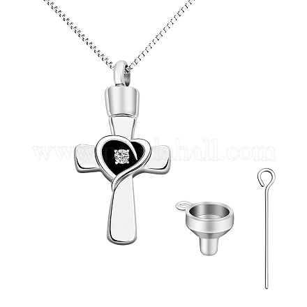 Croix de strass avec collier de cendres d’urne de coeur BOTT-PW0011-01D-1