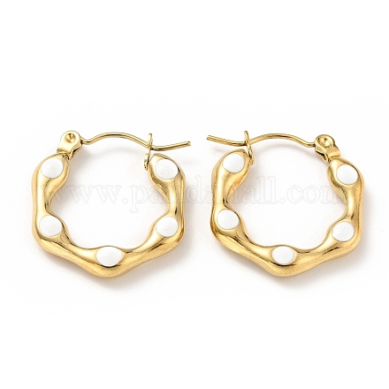 Ion Plating(IP) 304 Stainless Steel Hexagon Hoop Earrings with Enamel for Women EJEW-G293-17E-G-1
