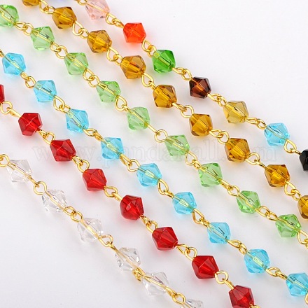 Chaînes de perles de verre bicone manuelles pour fabrication de bracelets et colliers AJEW-JB00039-1