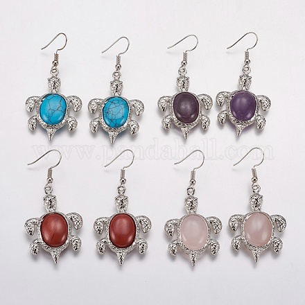 Natural & Synthetic Gemstone Dangle Earrings EJEW-K066-A-1