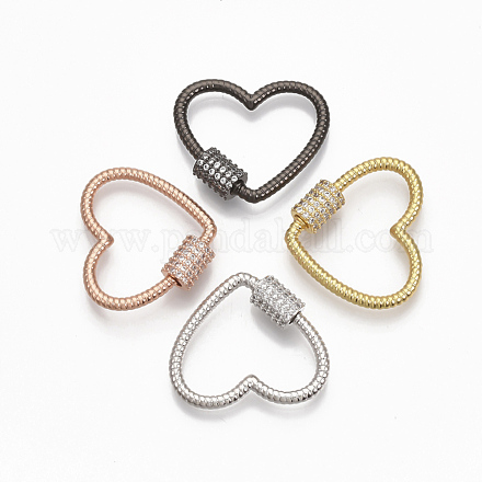 Brass Micro Pave Clear Cubic Zirconia Screw Carabiner Lock Charms ZIRC-T010-11-1