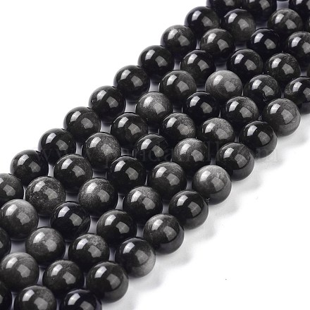 Brins de perles d'obsidienne argent naturel G-D083-01A-1