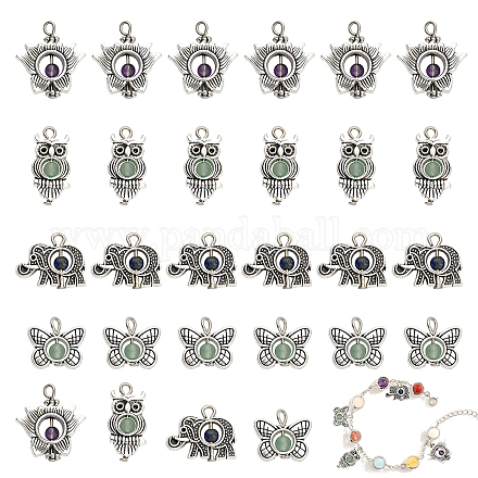 CHGCRAFT 64Pcs 4 Styles Tibetan Animal Flower Alloy Charms Natural Mixed Stone Pendants Tibetan Owl Charms for Jewelry Crafts Making FIND-CA0006-48-1