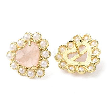 Pendientes de corazón de cuarzo rosa natural con cuentas de perlas de plástico EJEW-E599-02G-03-1