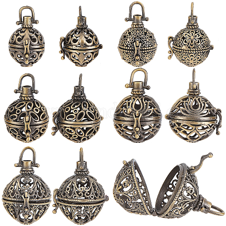 SUNNYCLUE 10Pcs 5 Styles Cage Charms Spiral Spring Bead Hollow Cages Pendants Brass Locket Charm for DIY Lava Stone Beads Gemstone Necklaces Bracelet Jewellery Making Supplies KK-SC0004-95-1