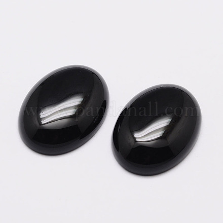 Oval Natural Black Agate Cabochons G-K020-20x15mm-01-1