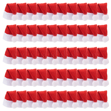 Gomakerer ミニサンタ帽子 50 個  布ミニクリスマスボトル帽子クリスマスロリポップキャンディ帽子パーティー用品 diy 工芸品ワインボトルカバーホームクリスマス装飾 AJEW-WH0001-70-1