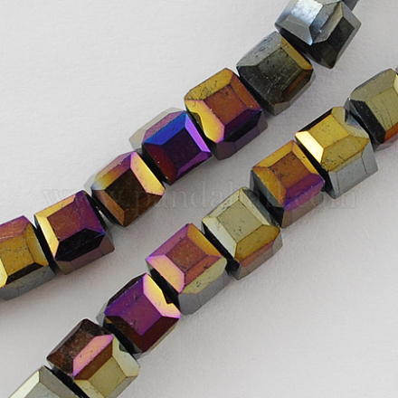 Electroplate Glass Beads Strands EGLA-R030-8x8mm-07-1