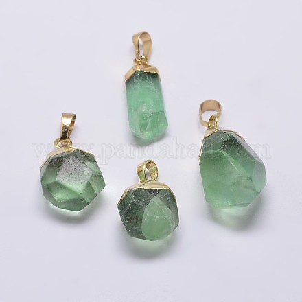 Natural Fluorite Nuggets Plated Pendants G-P077-43-1