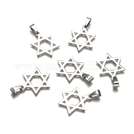 少年のアクセサリーオリジナルカラー201ステンレス製の五芒星のペンダント  ユダヤ人のために  ダビデの星  ステンレス鋼色  32x25x1.5mm  穴：4x9mm STAS-I032-224-1