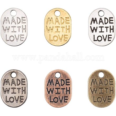 PandaHall Elite 360 pcs 6 Colors Tibetan Style Alloy Pendant Charms Valentines Day Theme Oval with Word Made with Love Metal Pendants for Bracelet Necklace DIY Jewelry Making TIBEP-PH0004-52-NR-1