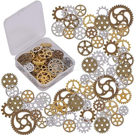 SUNNYCLUE 1 Box 90PCS 15 Style Steampunk Gears Metal Gears Clock Watch Gear Cog Wheel Pendant Charms for Necklace Bracelet Anklet DIY Jewelry Making Accessories TIBE-SC0001-01-1