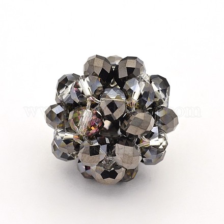 Perles rondes tissées en cristal de verre transparent rondelle demi-plaqué GLAA-A034-4mm-D01-1