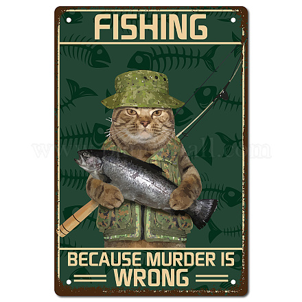 Creatcabin кот металлический оловянный знак рыбалка AJEW-WH0157-526-1