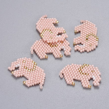 手作り日本産シードビーズ  日本の輸入の糸と  織機模様  象  ピンク  16~17x26x2mm SEED-L008-052B-1
