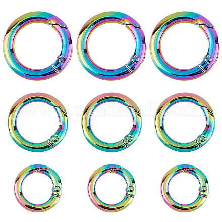 Gorgecraft 12Pcs 3 Style Rainbow Color Alloy Spring Gate Rings FIND-GF0002-94-1