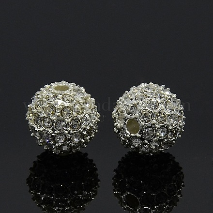 Perles de strass en cristal de qualité a en alliage rond plaqué couleur argent X-RB-A034-12mm-A01S-1