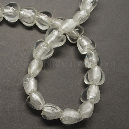 Perles en verre d'argent feuille manuelles FOIL-R050-12x8mm-17-1