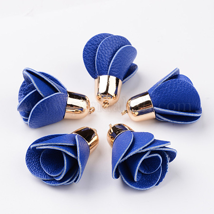 Décorations de pendentif en cuir pu fleur rose CCB-L003-02-1