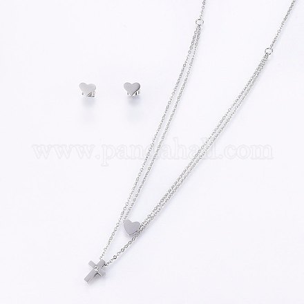 304 Stainless Steel Jewelry Sets X-SJEW-O090-34P-1