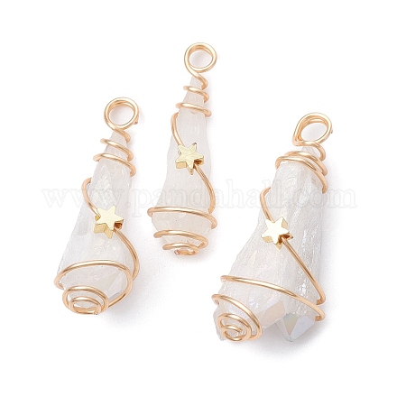 Electroplated Natural Quartz Crystal Dyed Copper Wire Wrapped Pendants PALLOY-JF02326-01-1
