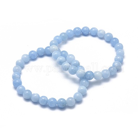 Natural & Dyed White Jade Bead Stretch Bracelets BJEW-K212-A-018-1
