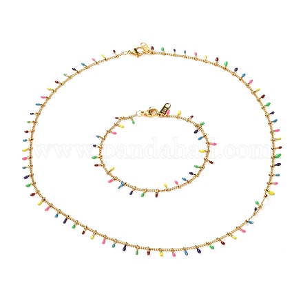 304 ensemble de colliers et bracelets en acier inoxydable émaillé gourmette SJEW-JS01217-1