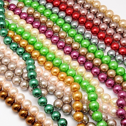 Eco-Friendly Dyed Glass Pearl Round Beads Strands HY-A002-12mm-M-1