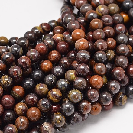 Natural Red Tiger Iron Round Bead Strands G-P075-22-10mm-1