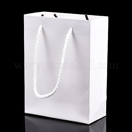 長方形の厚紙紙袋  ギフトバッグ  ショッピングバッグ  ナイロンコードハンドル付き  ホワイト  12x5.7x16cm AJEW-E034-10-1