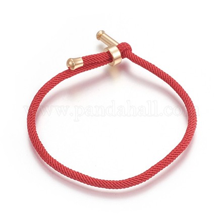 コットンコードブレスレット  赤い紐のブレスレット  真鍮のパーツと  長持ちメッキ  レッド  24KGP本金メッキ  8-1/2インチ（21.5cm）〜9インチ（23cm） BJEW-F360-B01-1