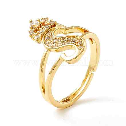 Clear Cubic Zirconia Initial Letter with Crown Adjustable Ring RJEW-M139-17S-1