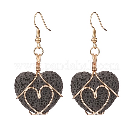 Boucles d'oreilles pendantes en pierre de lave naturelle coeur pour femme EJEW-JE04973-1
