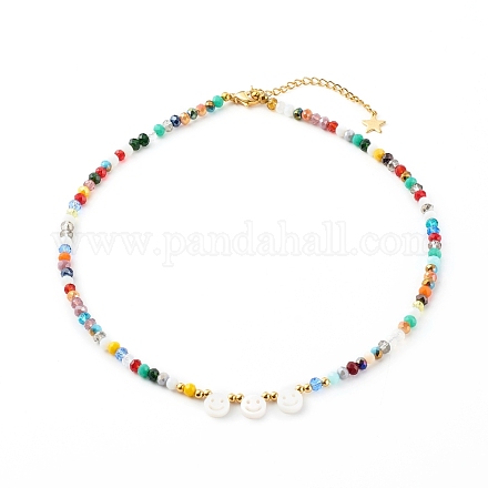 Collana di perle di vetro placcato NJEW-JN03530-1