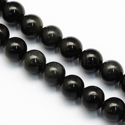 Obsidienne naturelle perles rondes brins X-G-S156-8mm-1