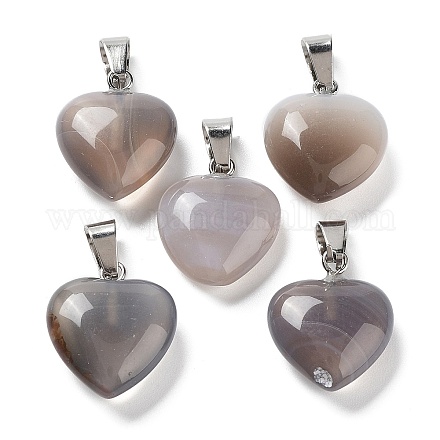 Natural Grey Agate Charms HEAR-PW0001-057-18-1