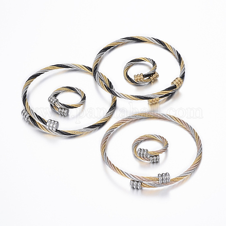 Trendy conjuntos de anillos y brazaletes de torque de 304 acero inoxidable SJEW-H073-06-1