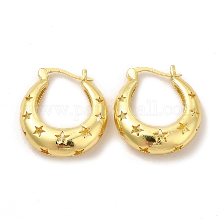 Rack Plating Brass Star Hoop Earrings for Women EJEW-G342-12G-1
