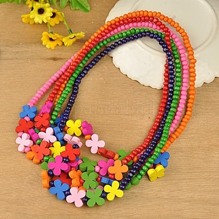 Colorful Wood Necklaces for Kids NJEW-JN00306-1