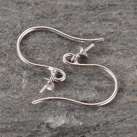 Platinum Plated Sterling Silver Earring Hooks for Half Drilled STER-K014-H908-3mm-P-1