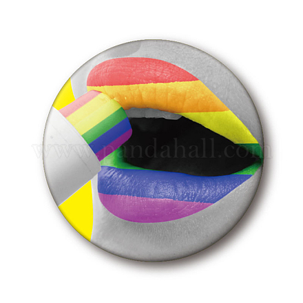 Flache runde Anstecknadel aus Weißblech mit Stolz in Regenbogenfarben GUQI-PW0001-034K-1