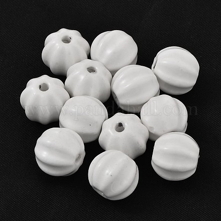 Perles en céramique de porcelaine faites à la main émaillées brillantes de melon blanc X-PORC-Q204-7-1