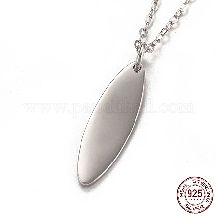 Rhodium Plated 925 Sterling Silver Stamping Blank Tag Pendant Necklaces NJEW-H209-05P-1