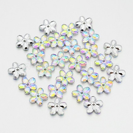 Back Plated Faceted Flower Taiwan Acrylic Rhinestone Beads ACRT-M05-10-07-1