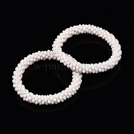 Bracelets extensibles en perles de verre opaque facettées plaquées couleur ab BJEW-S144-003D-14-1