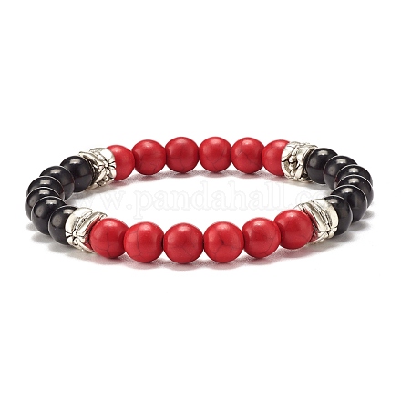 Rundes Stretch-Armband aus synthetischen türkisfarbenen (gefärbten) Perlen für Damen BJEW-JB07531-01-1